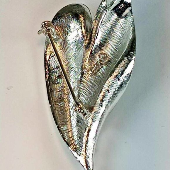 VINTAGE DESIGNER CORO FEATHER BROOCH LARGE SILVER TONE METAL STATEMENT JEWELRY - Picture 5 of 5